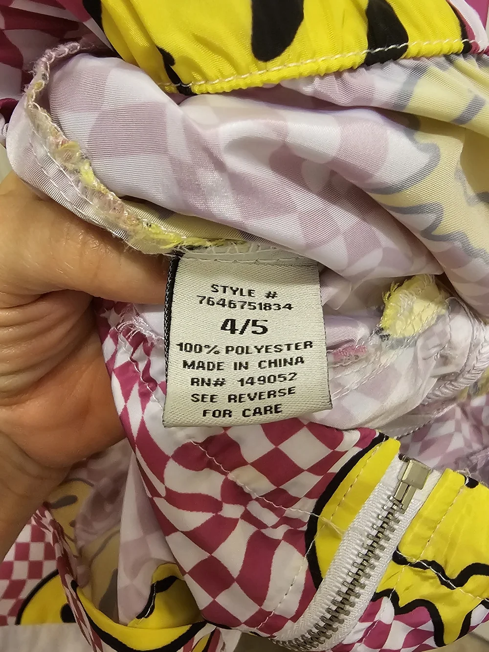 Fashion Nova Pink Checkerboard Windbreaker Jacket with Yellow Smiley Flames